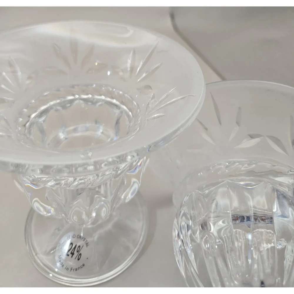 2 VTG Crystal Candle Holders 24% Lead‎ 